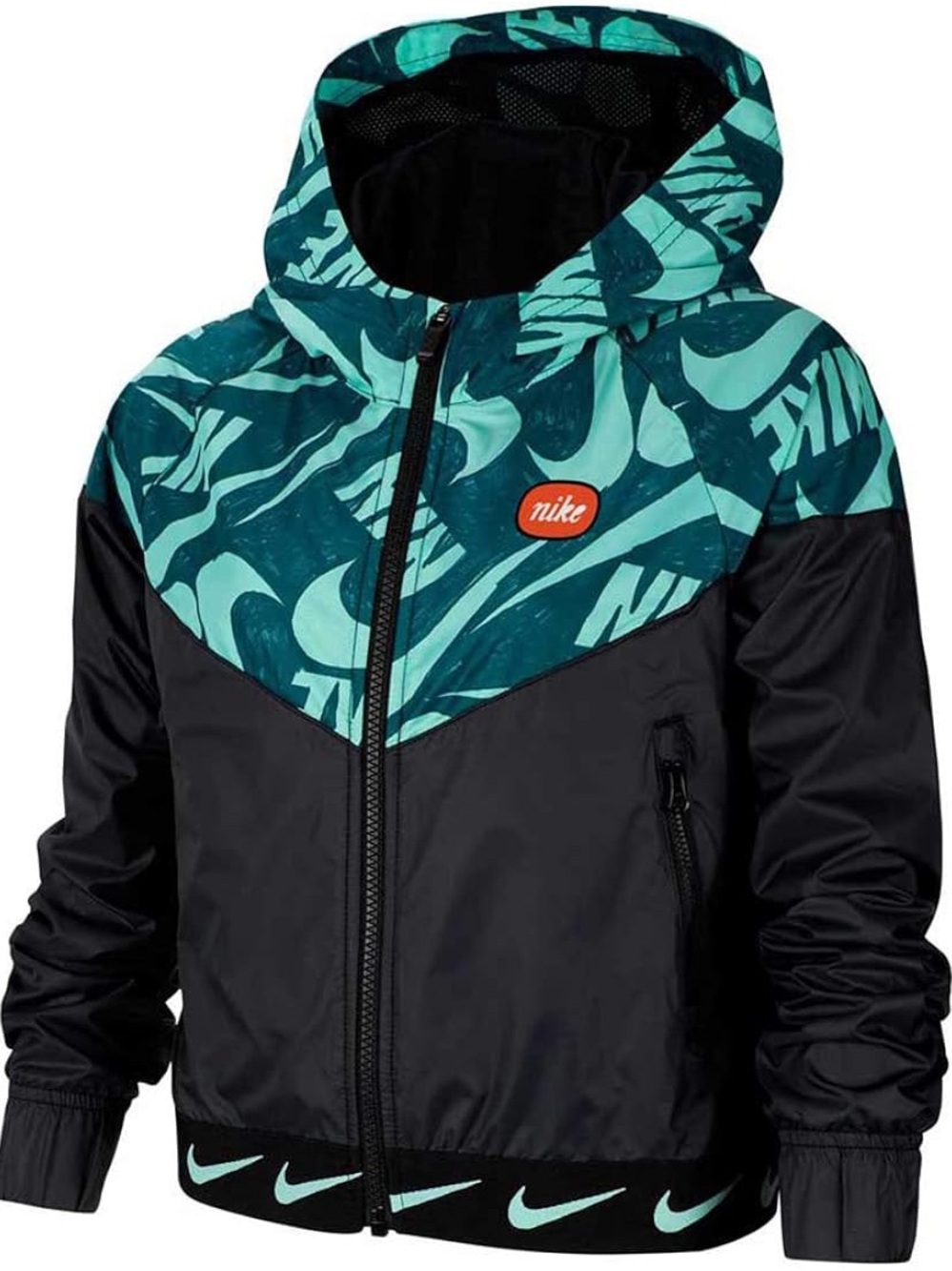 Nike Big Kid’s Cropped Hooded Windbreaker Jacket - Teal/Black - Like New